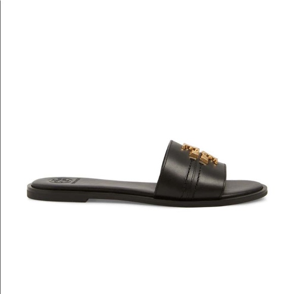 NIB Tory Burch Everly Slide Flat Sandals Black - Picture 2 of 11